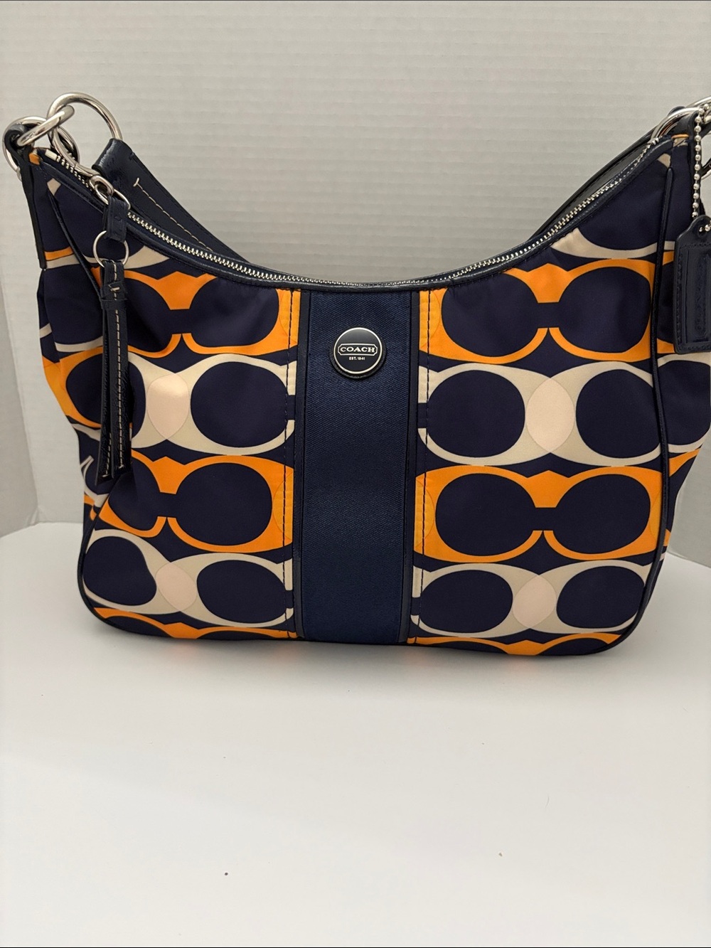 Coach Navy, Orange & Cream Signature Hobo Bag